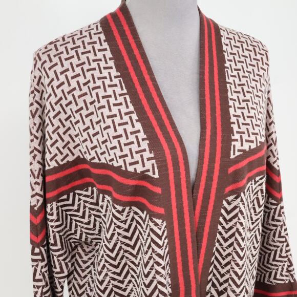 Zozo Sweater Womens Medium Gray Red Brown Open Cardigan Long Sleeve Boho Hipster - Picture 6 of 14